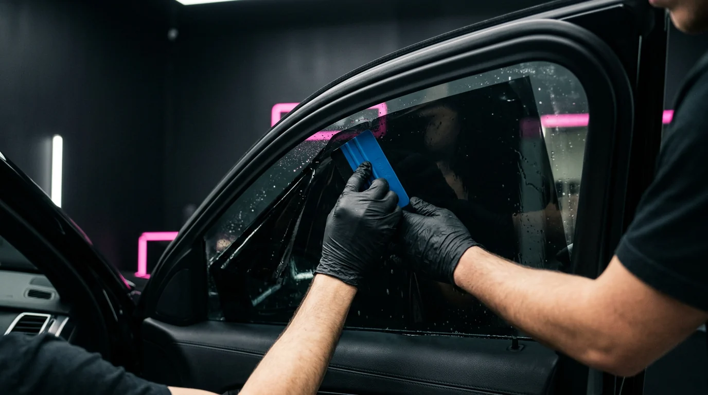 Instalación de polarizado 3M sobre la ventanilla de un auto